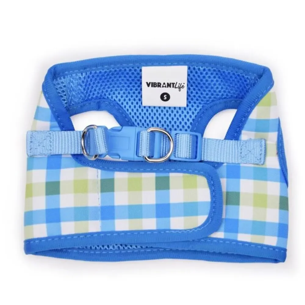 Vibrant Life Blue and Green Plaid Bow Tie Harness Size Small